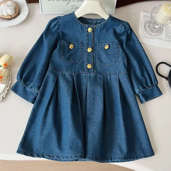 【18M-8Y】Girls Denim Long Sleeve Dress - Popopieshop.com 