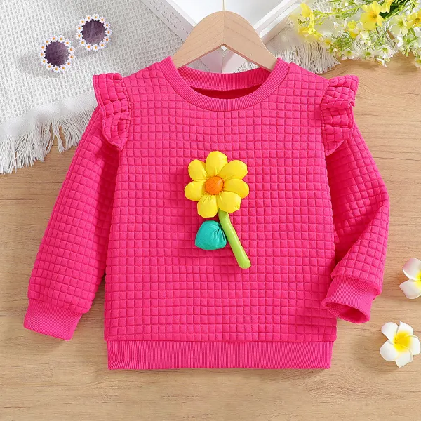 【3Y-7Y】Girls Stylish Three Dimensional Floral Design Rose Sweatshirt - Popopieshop.com 