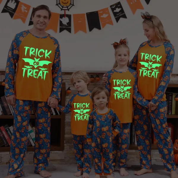 2-Piece Luminous Glow-in-the-dark Halloween Pattern Print Family Matching Loungewear Set - Popopieshop.com 