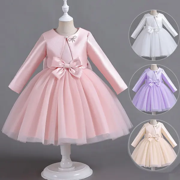 【3Y-12Y】2-piece Girls Elegant Bowknot Sleeveless Multi-layered Mesh Tulle Puffy Princess Dress And Bow Brooch - Popopieshop.com 