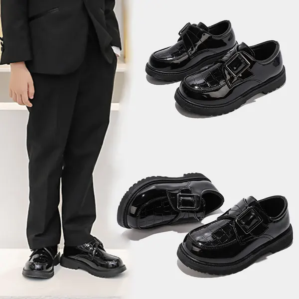 Boys British Style Patent Leather Velcro Shoes - Popopie.com 