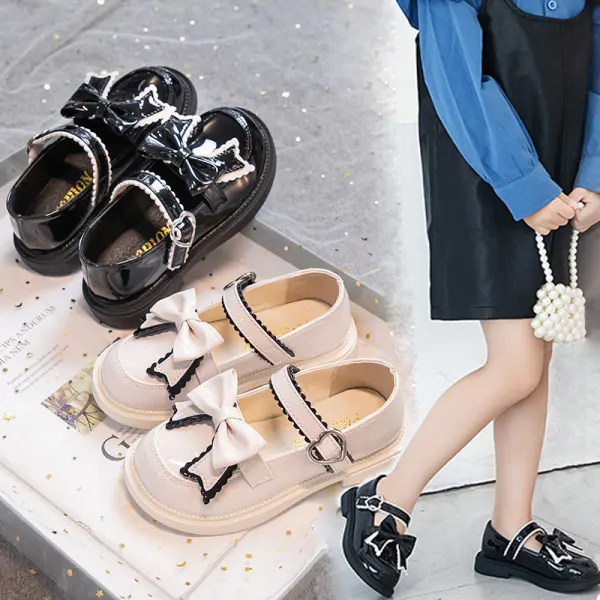 Girls Sweet Bow Velcro Leather Shoes - Popopieshop.com 