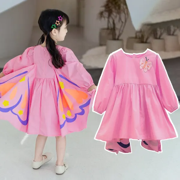 【2Y-8Y】Girls Fashion Butterfly Wings Long Sleeve Princess Dress - 33499 - Popopieshop.com 
