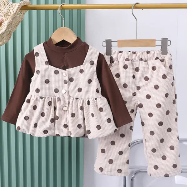 【9M-4Y】3-piece Girls Long Sleeve T-shirt And Corduroy Polka Dot Vest And Pants Set - Popopieshop.com 