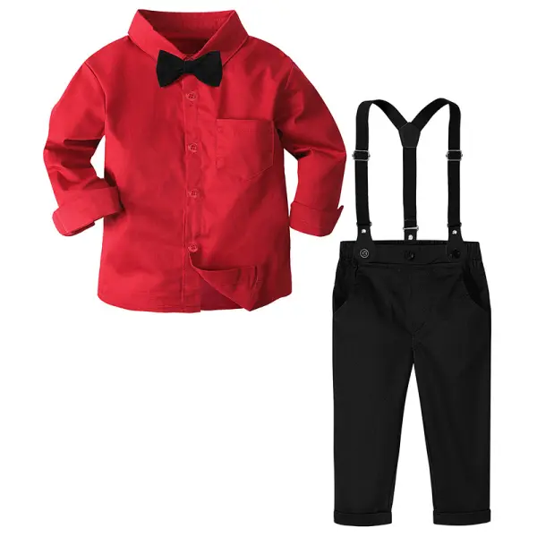 【12M-6Y】2-piece Boys Christmas Red Bow Tie Long Sleeve Shirt And Pants Set Only $33.99 - Popopieshop.com 