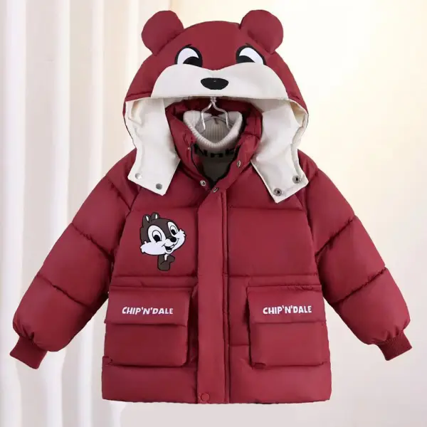 【18M-5Y】Boys Thick Fleece Squirrel Pattern Hooded Quilted Jacket - Popopieshop.com 