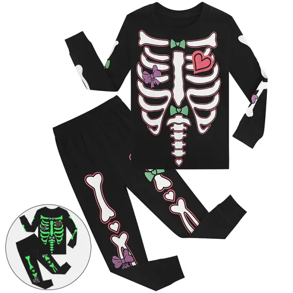 【2Y-10Y】2-piece Unisex Kids Halloween Luminous Print Long Sleeve Pajama Set - Popopieshop.com 
