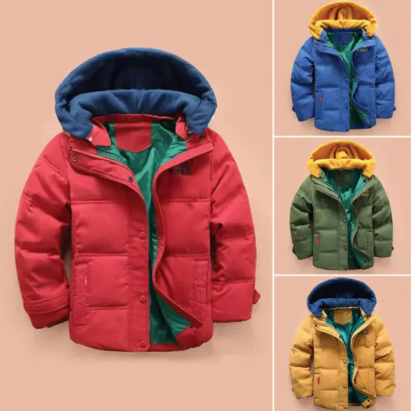 【3Y-10Y】Boys Thick Color Block Letter Embroidered Hooded Quilted Jacket - Popopieshop.com 