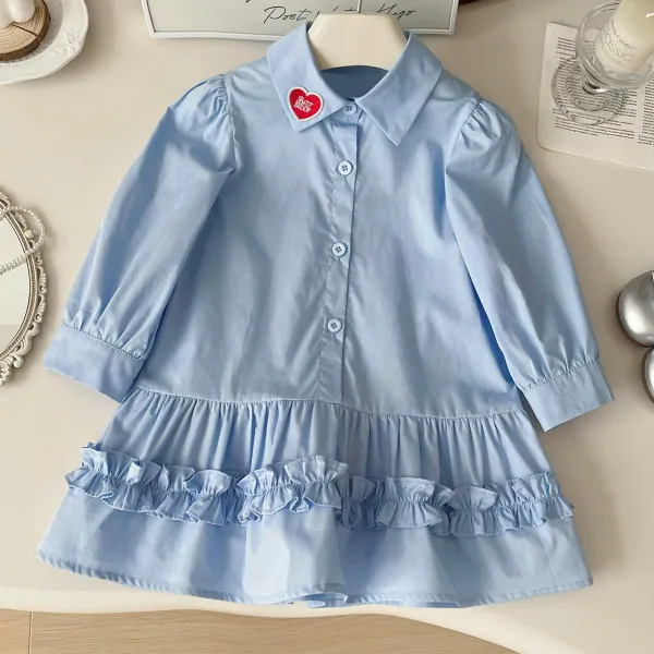 【18M-8Y】Girls Fashionable Ruffle Design Blue Blouse Dress - Popopieshop.com 