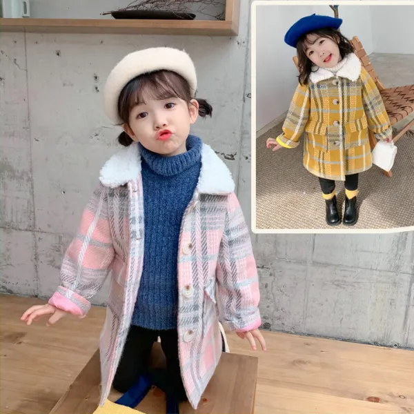 【18M-6Y】Girls Fashionable Padded Fleece Plaid Jacket - Popopieshop.com 