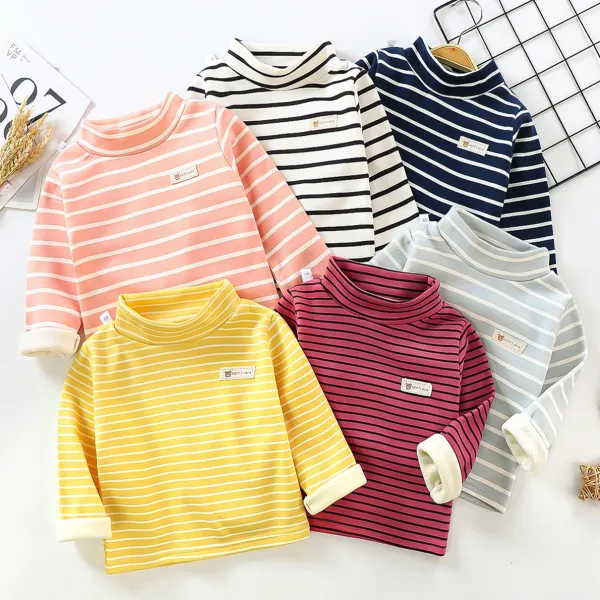 【12M-8Y】Kids Casual Padded Fleece Striped T-shirt - Popopieshop.com 