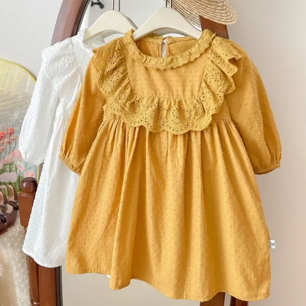 【12M-6Y】Girls Sweet Embroidered Ruffle Puff Sleeve Dress - Popopieshop.com 