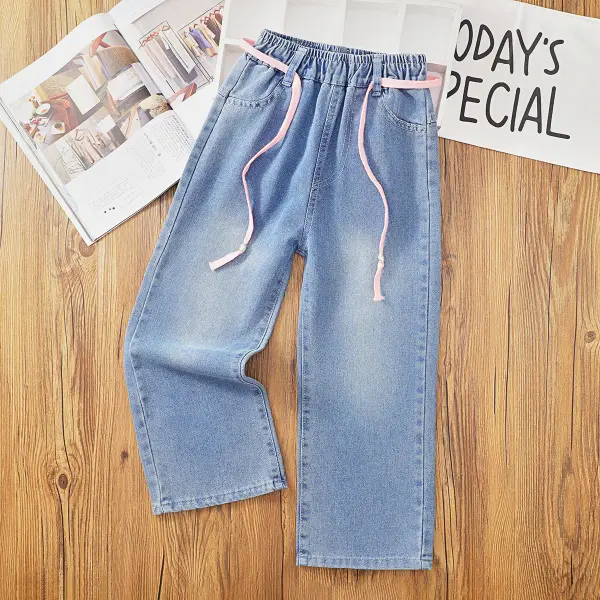 【3Y-12Y】Girls Blue Letter Print Jeans - Popopieshop.com 