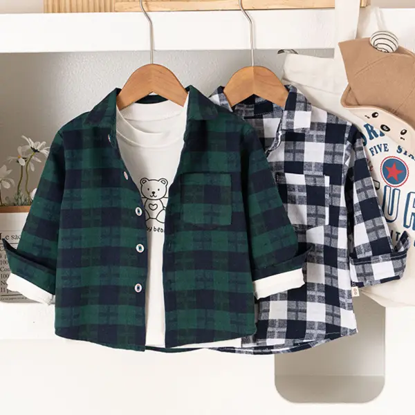 【9M-4Y】Boys Plaid Long Sleeve Shirt (T-shirt Not Included) - Popopieshop.com 