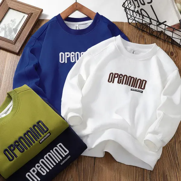 【2Y-12Y】Boys Multicolour Letter Embroidered Round Neck Long Sleeve Sweatshirt - Popopieshop.com 