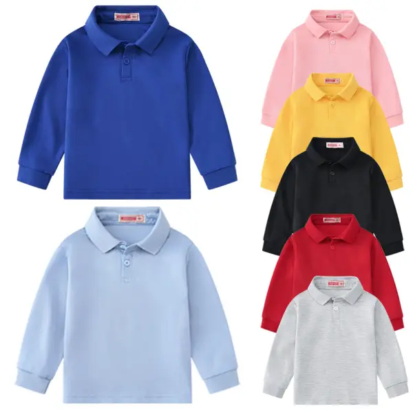 【18M-12Y】Boys Multicolour Solid Long Sleeve Polo Shirt - Popopieshop.com 