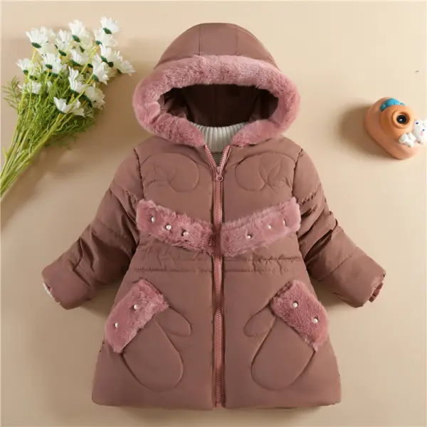 【18M-5Y】Girls Multicolour Thick Fleece Pearl Hooded Quilted Jacket - Popopieshop.com 