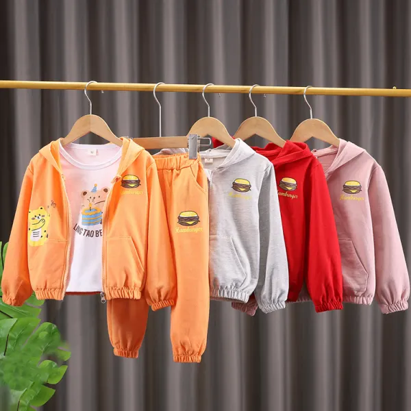 【12M-5Y】3-piece Kids Fashion Cartoon Printed T-shirt And Hooded Sweatshirt And Sweatpants Set - Popopieshop.com 