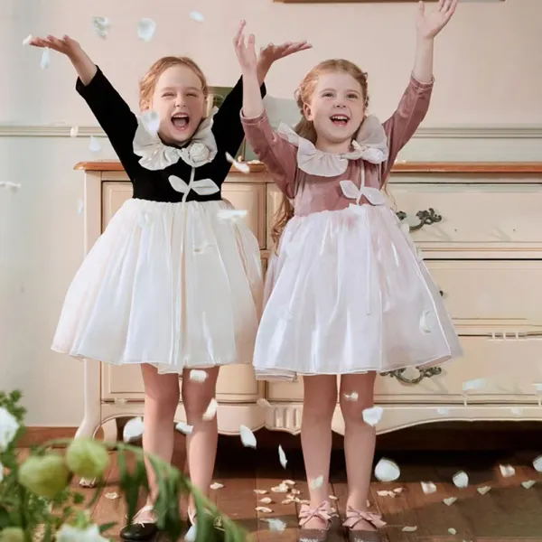 【18M-6Y】Girls Sweet Velvet Ruffle Applique Chiffon Puffy Princess Dress - Popopieshop.com 