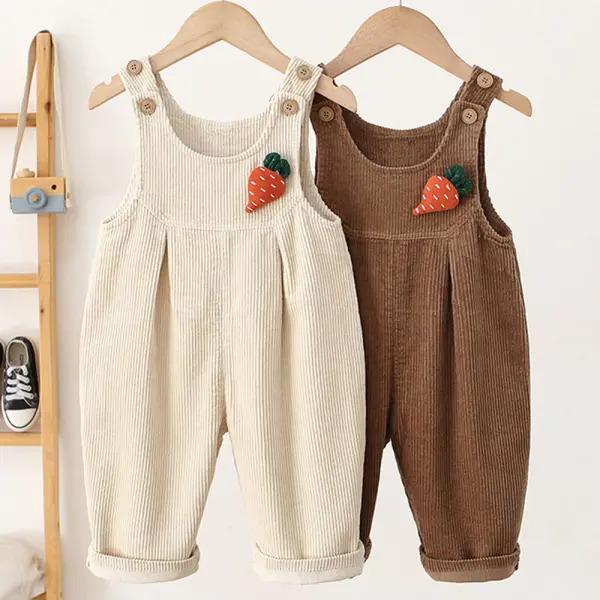 【12M-5Y】Girls Corduroy Carrot Applique Overalls - Popopieshop.com 