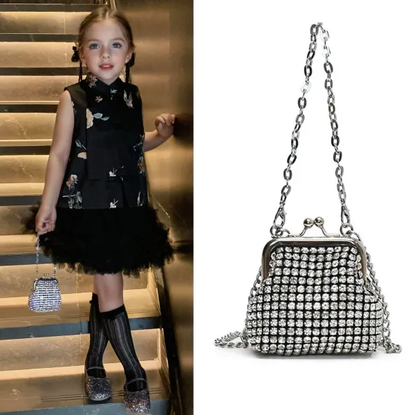 Girls Fashion Sparkling Diamante Evening Bag Silver Party Crossbody Bag - Popopieshop.com 