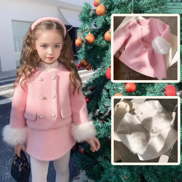 【18M-6Y】2-piece Girls Elegant Tweed Jacket And Skirt Set - Popopieshop.com 