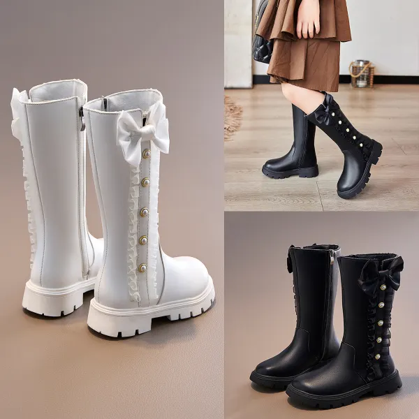 Girls Fashionable Ruffle And Bow Design PU Boots - Popopieshop.com 