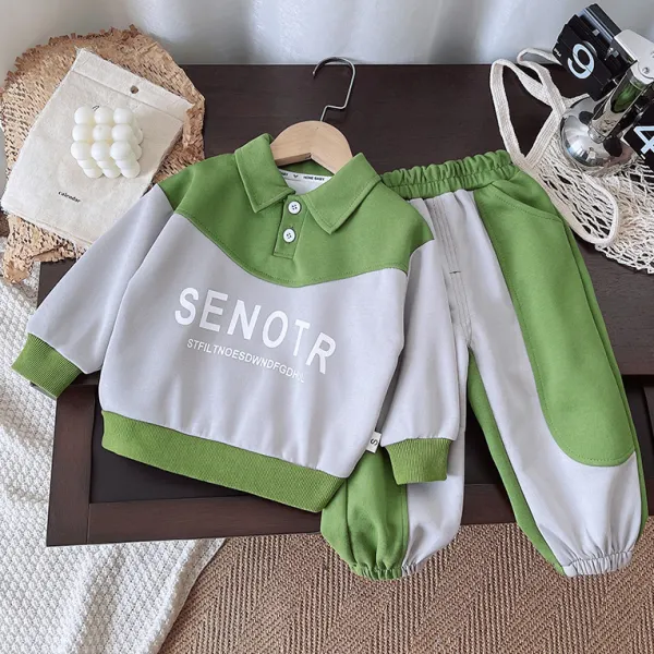 【6M-4Y】2-piece Boys Casual Letter Printed Lapel Polo Shirt And Sweatpants Set - Popopieshop.com 