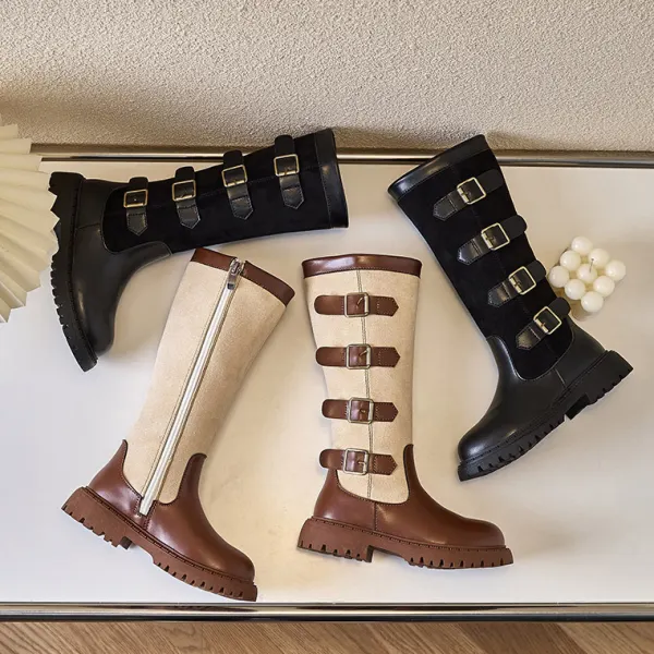 Girls Fashion Colorblock Patchwork PU Boots - Popopieshop.com 