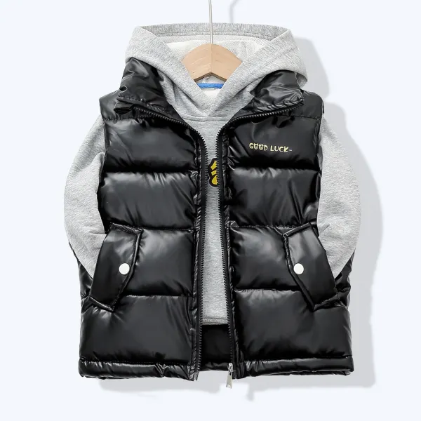 【2Y-15Y】Kids Fashionable And Simple Letter And Cartoon Print Quilted Vest Coat (Sweatshirt Not Included) - Popopieshop.com 