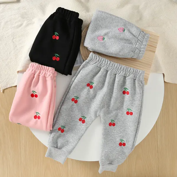 【12M-4Y】Girls Cute Cherry Embroidered Sweatpants - Popopieshop.com 