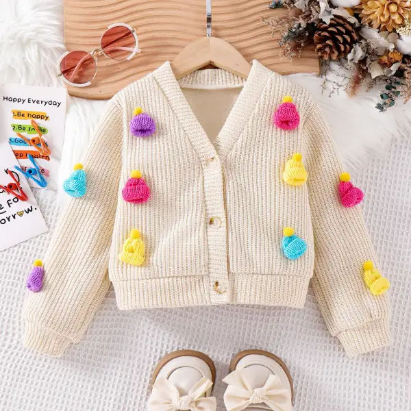 【3Y-7Y】Girls Cute Hat Decorated V-Neck Long Sleeve Coat - Popopieshop.com 
