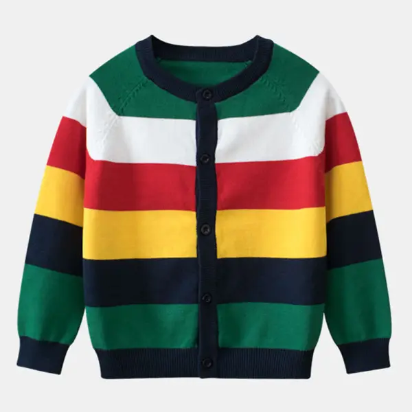 【18M-8Y】Boys Rainbow Stripe Long Sleeve Sweater Cardigan - Popopieshop.com 