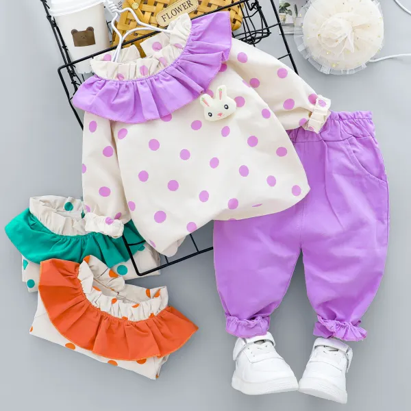 【6M-3Y】2-piece Baby Girls Cute Bunny Bow Printed Shirt And Solid Color Pants Set - Popopieshop.com 