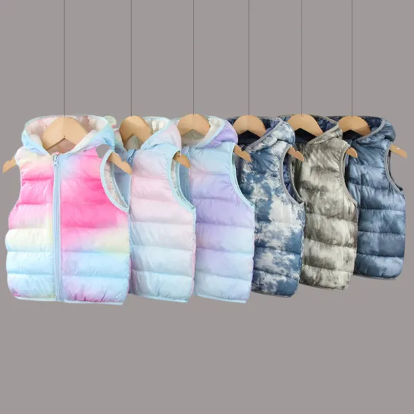 【18M-6Y】Unisex Casual Tie Dye Printe Quilted Keep Warm Hooded Cotton Vest Coat - Popopieshop.com 