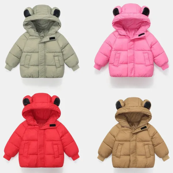 【18M-6Y】Unisex Casual Solid Color Quilted Cotton Keep Warm Hooded Cotton Coat - Popopieshop.com 
