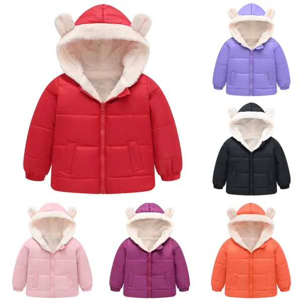 【18M-6Y】Girls Casual Velvet Keep Warm Quilted Hooded Cotton Coat - Popopieshop.com 