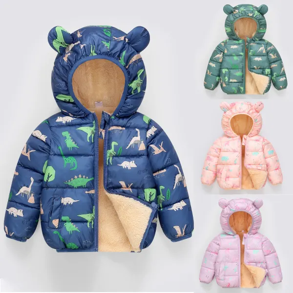 【18M-6Y】Unisex Cute Cartoon Printe Fleece Keep Warm Hooded Cotton Coat - Popopieshop.com 