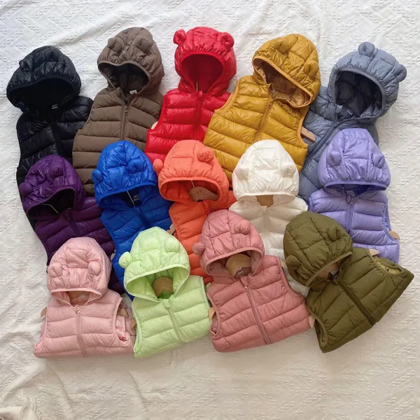 【18M-6Y】Unisex Casual Solid Color Quilted Keep Warm Hooded Cotton Vest Coat - Popopieshop.com 