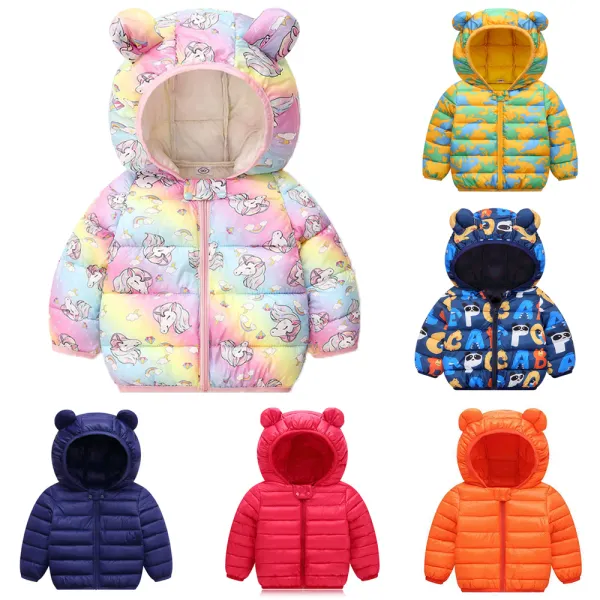 【12M-5Y】Unisex Casual Cartoon Print Quilted Cotton Warm Hooded Coat - Popopieshop.com 
