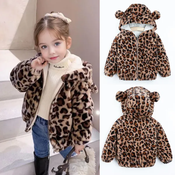 【18M-8Y】Girls Fashion Leopard Print Padded Hooded Jacket - Popopieshop.com 