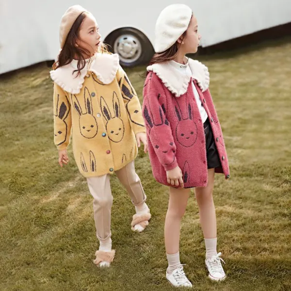 【3Y-12Y】Girls Sweet And Cute Bunny Jacquard Sweater Cardigan - Popopieshop.com 