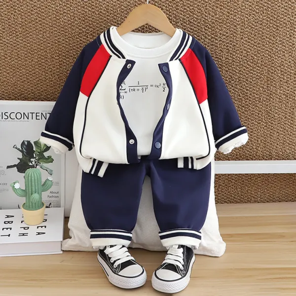 【6M-4Y】3-piece Boys Stylish Math Equation Printed T-shirt And Baseball Jacket And Pants Set - Popopieshop.com 