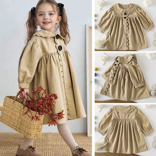 【18M-8Y】Girls Simple And Stylish Khaki Trench Coat - Popopieshop.com 