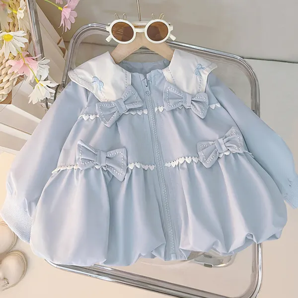 【12M-5Y】Girls Sweet Bowknot Petal Collar Puff Sleeve Coat - Popopieshop.com 