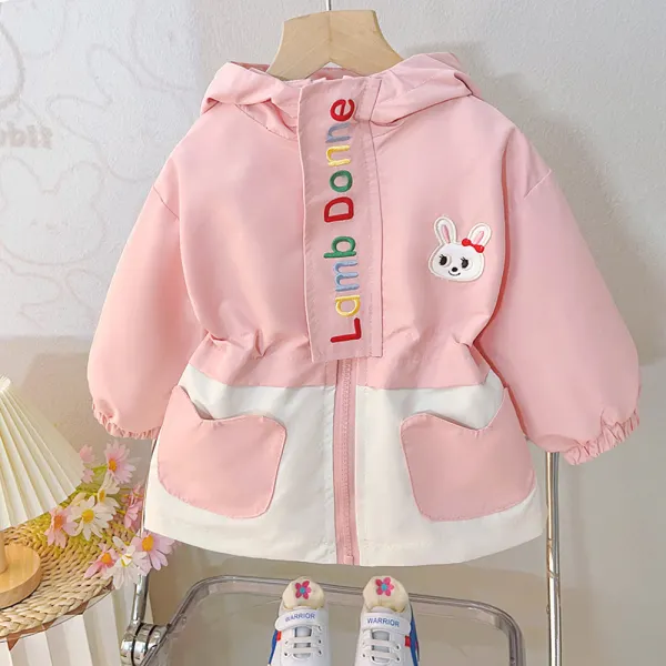 【12M-5Y】Girls Sweet Colorful Letter Embroidery Colorblock Hooded Jacket - Popopieshop.com 