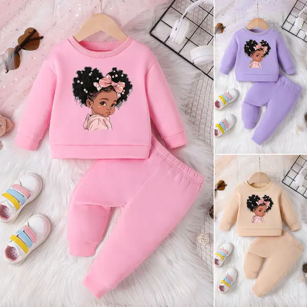 【6M-3Y】2-piece Baby Girl Cartoon Print Long Sleeve Sweatshirt And Pants Set - Popopieshop.com 