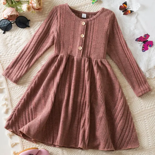 【2Y-7Y】Girls Solid Color Long Sleeve Dress - Popopieshop.com 