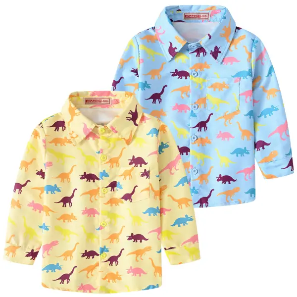 【18M-8Y】Boys Dinosaur Print Long Sleeve Shirt - Popopieshop.com 