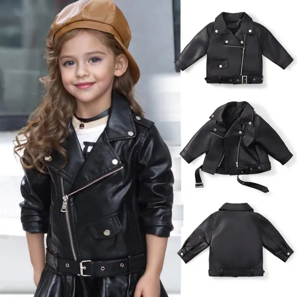 【18M-8Y】Girls Stylish Black PU Jacket - Popopieshop.com 
